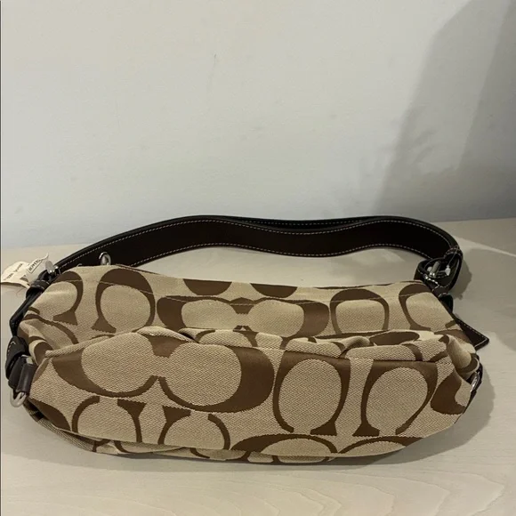 New Coach Beige and Dark Brown Signature Shoulder Bag - Picture 9 of 11